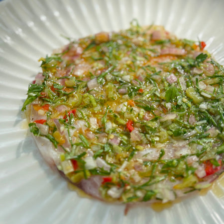 CEVICHE DE MULET aux Herbes Fraîches, sauce 